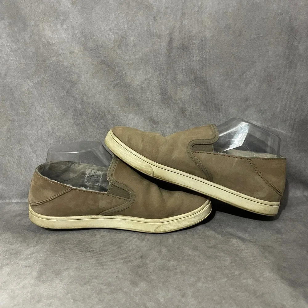 OluKai Pehuea Heu Womens 8 Tan Leather Suede Shearling Slip On Loafer‎ Shoes